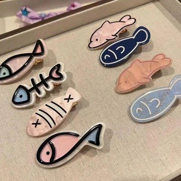 海洋系列小魚魚骨碎髮髮夾 ins少女劉海夾 碎髮邊夾 多巴胺趣味夾子 髮卡 頭飾 ins側邊鴨嘴髮夾 碎髮整理 碎髮髮卡