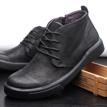 冬季男鞋加絨鞋保暖短靴真皮高幫鞋英倫風中幫馬丁靴男款皮靴鞋子