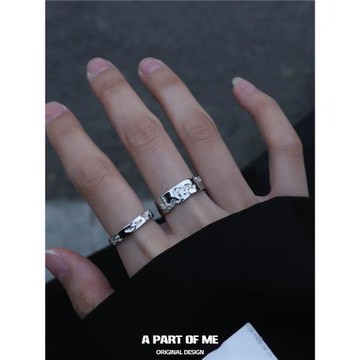 破碎的理論二代/原創925純銀戒指不掉色開口高級情侶對戒送禮物