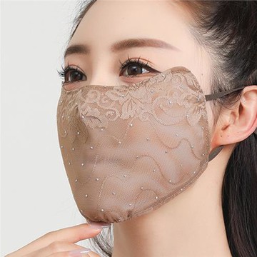 優雅氣質蕾絲防曬口罩護眼角口罩防紫外線冰絲立體夏季防護面罩薄