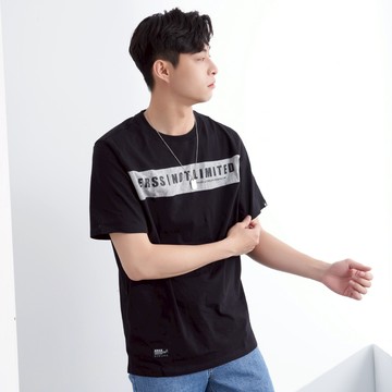 【ERSS】男裝 短袖 男生 t恤 短袖上衣 拼接 簡約 印字T黑色【K70337】