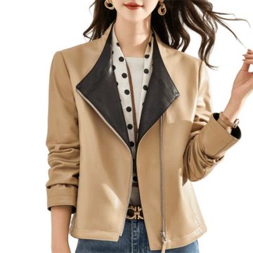 [巴黎精品] 現貨+預購 真羊皮皮衣秋冬外套寬鬆休閒女裝-簡約無領夾克女外套n1ml33