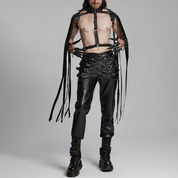 龐克舊日支配者街頭皮革長褲 / 可拆袢帶