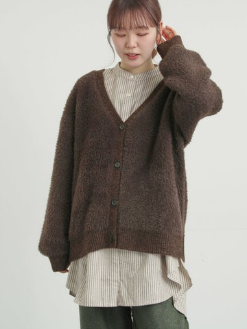 素面/花卉圖案毛絨V領排釦罩衫(0F001491910) - Samansa Mos2