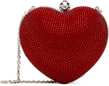 MACH & MACH 红色 Crystal Heart Suede 手拿包