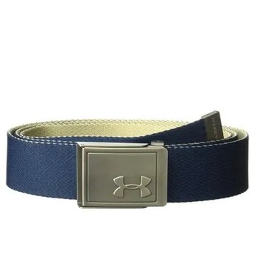 Under Armour 2018男時尚金屬UA浮雕標深藍銀色雙面帆布腰帶【預購】