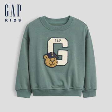 【GAP】嬰兒及幼兒VintageSoft毛圈布大學T-都會綠(914412)