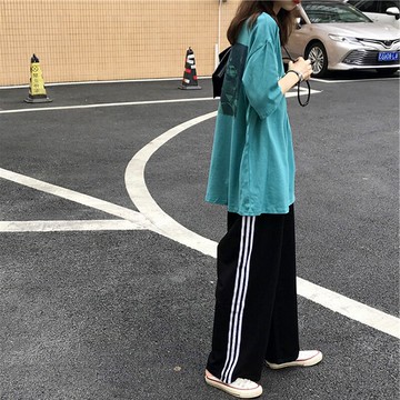 闊腿褲女新款高腰顯瘦韓版直筒長褲韓版學生百搭雙杠休閑運動