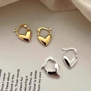 《現貨》眉兒銀飾 925純銀 韓版 光面愛心耳扣 純銀耳扣 銀耳環