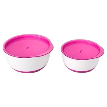 OXO tot 防滑加蓋大小碗組 附碗蓋方便攜帶 較深的碗壁讓小朋友輕鬆舀起碗中食物  莓果粉  1組
