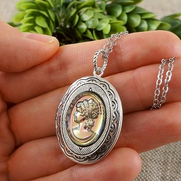 Lady Girl Intaglio Cameo Photo Locket 彩虹色復古玻璃項鍊首飾