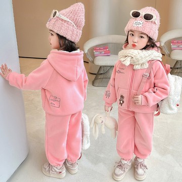 VIVILIAN中小女童-可愛小熊外套+休閒長褲加絨加厚套裝