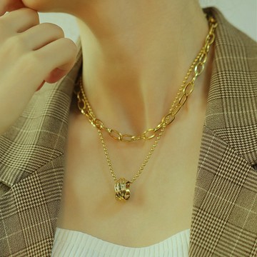 SuperM❤金屬環扣鍊條雙層項鍊 可拆戴【NN0438】鎖骨鏈/頸鍊/短項鍊/鈦鋼項鍊