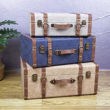 新款歐式手提箱軟裝飾展廳擺件木箱櫥窗陳列道具收納箱儲物箱皮箱