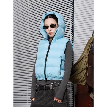 MMBBT疊穿馬甲棉服女款秋冬季加厚保暖拉鏈連帽無袖馬夾外套上衣