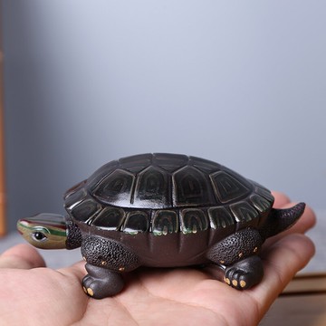 創意宜興紫砂變色茶寵招財烏龜茶玩茶盤擺件茶藝功夫茶具配件1入