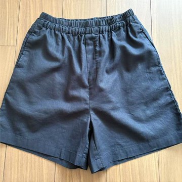 日系純麻高腰純色短褲女2025夏裝新款松緊腰亞麻靴褲寬松闊腿褲