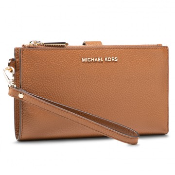 【Michael Kors】經典不敗款 防刮荔枝紋皮革長夾 皮夾 手拿包 咖啡色(附原廠紙盒)