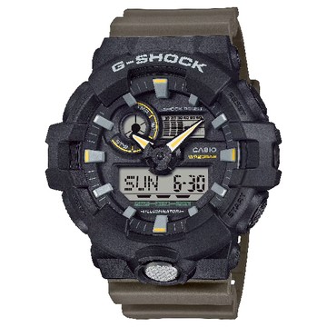 CASIO卡西歐 700系列 G-SHOCK GA-710TU-1A3 雙色調大錶殼雙顯錶 黑配橄欖綠 53.4mm
