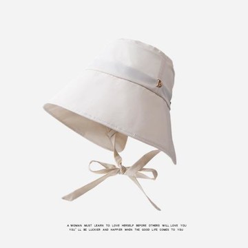 DZP韓系漁夫帽女春秋休閑潮太陽帽遮臉遮陽防曬帽飄帶帽騎車學生