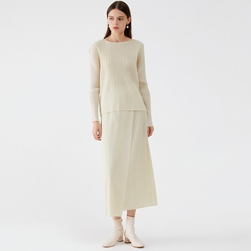 [米蘭精品] 現貨+預購 三宅風皺褶衣服套裝女長袖上衣長裙摺衣彈力女裝顯瘦折衣大碼兩件套-開叉半身裙女裙裝5色74cg9