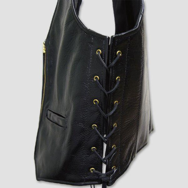 Vanson レザーベスト“Zippered Vest with lace-up sides