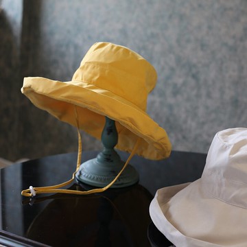 日系卷邊純色漁夫帽子女夏天可折疊布帽 遮陽漁夫帽女大檐太陽帽1入