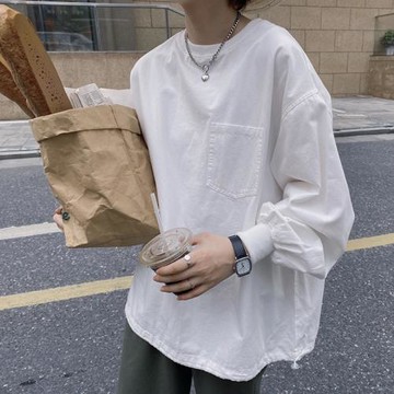 STILLYOU原創趣味線條刺繡襯衫女圓領寬松套頭長袖中性純棉上衣春