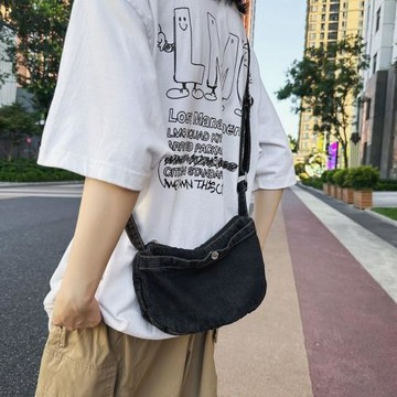 日系大容量百搭牛仔布郵差包女簡約復古帆布包男學生單肩包斜挎