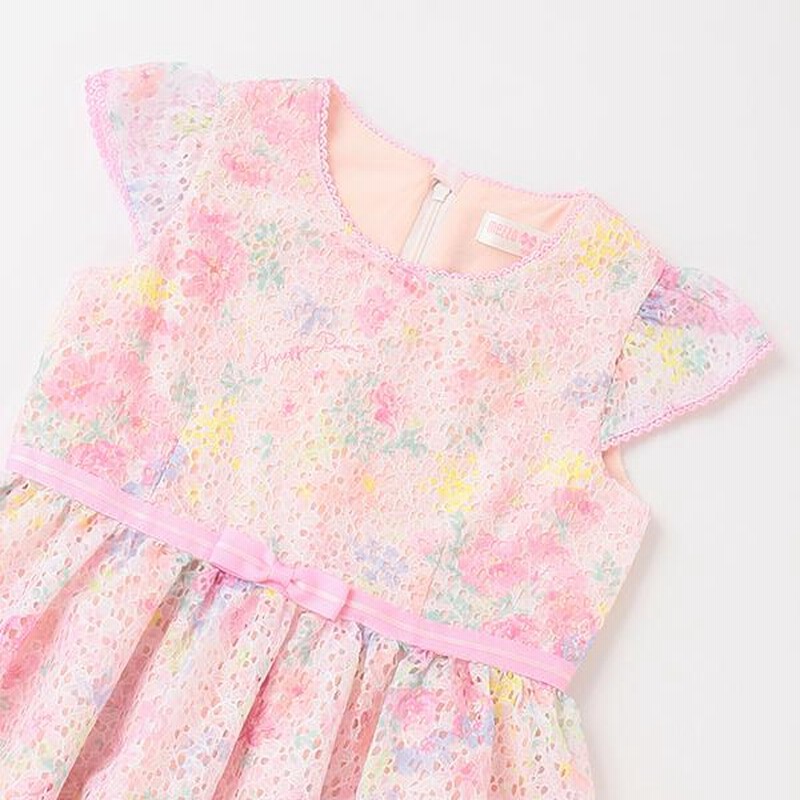 美品！メゾピアノ 花柄プリント　レースワンピース　140 mezzo piano メゾピアノ(mezzo piano)花柄刺しゅうレース