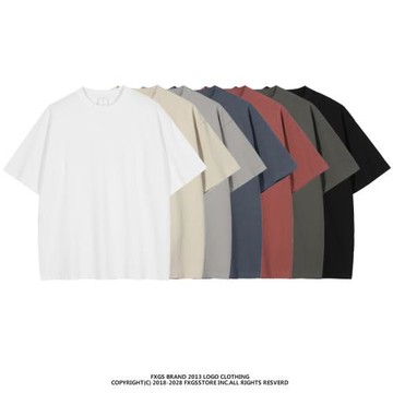 重磅310g純棉水洗純色T恤男潮牌高街短袖寬松圓領休閑打底衫夏季