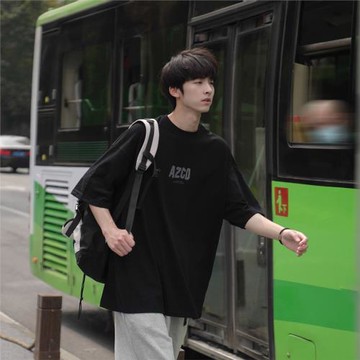 GOGOSOON短袖T恤男260g新款夏季黑色寬松美式潮流上衣青少年純棉