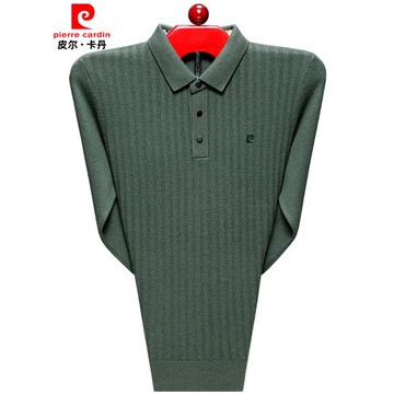 皮爾卡丹高端羊絨衫男翻領毛衣薄款春秋針織衫中老年爸爸裝打底衫