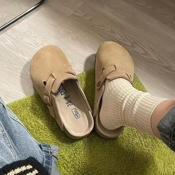 秋冬懶人一脚蹬包頭半拖勃肯鞋~ 拖鞋 拖鞋女外出 包頭拖鞋女 防滑拖鞋 室外拖鞋 韓國拖鞋 冬天鞋子 女生拖鞋 懶人拖鞋