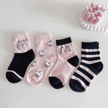 🐑限時特惠🐑女童襪子兒童公主春秋寶寶學生可愛卡通女孩棉襪秋冬小貓中筒棉襪