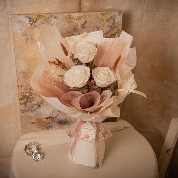 【純白色】乾燥花 永生花花束 我愛你玫瑰花束 / 生日求婚告白