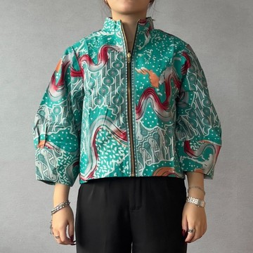 【INBATIC】YURA - BATIK OUTER 知性泡泡袖短外套 - Teal Dragon