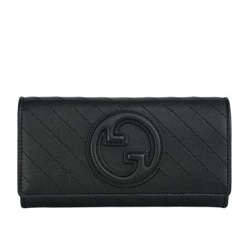 GUCCI Blondie GG 縫線標誌翻蓋二折長夾/黑色