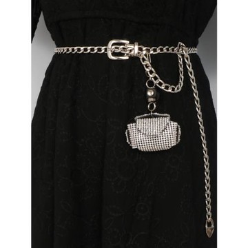韓版新款朋克夜店時尚閃閃水鉆鑲鉆裝飾迷你小包掛墜腰包腰鏈女士
