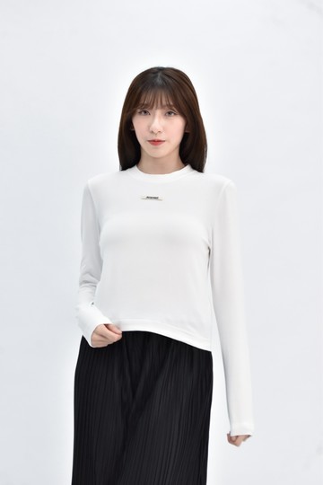 (S) jacquemus 棉質短版圓領白色長袖上衣