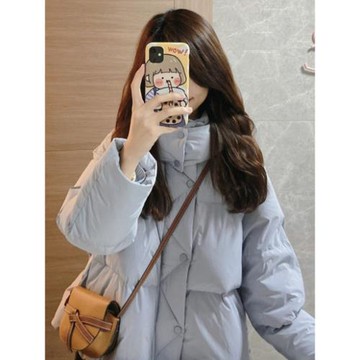 超好看藍色短款羽絨服女冬2025年新款小個子保暖白鴨絨面包服外套