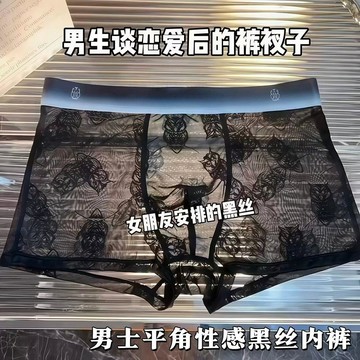 臺灣出🔥冰絲男士內褲 黑色 透明 超薄網紗 男生 2026新款 性感黑絲 透氣平角短褲