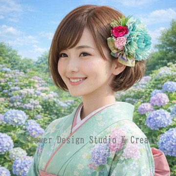 牡丹髮夾 金色 緞帶 青綠色 牡丹 發表會 花朵髮夾 畢業典禮 成人禮 和服髮飾 青綠色 薄荷綠 花