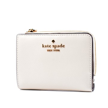 KATE SPADE 鵝卵石紋L型拉鍊釦式短夾-奶白