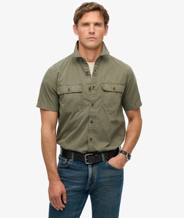Superdry Men's Military Short Sleeve Shirt Green Size: L