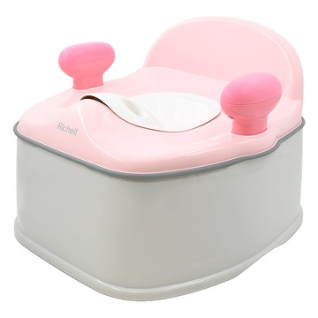 Richell 利其爾 Pottis 抑菌三階段訓練便器 軟質彈性座墊 附把手  粉灰色