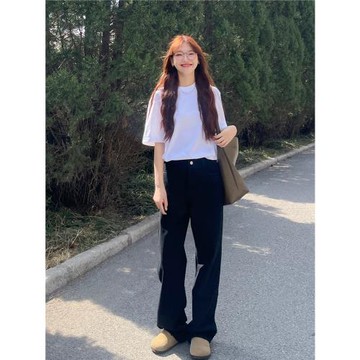 黑色牛仔褲女2025年新款春秋款直筒闊腿褲子寬松秋季高腰顯瘦