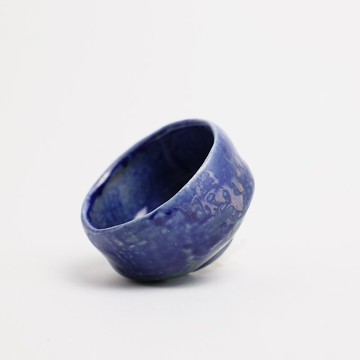 明芽窯 l 柴燒灰藍流釉小茶碗 藍 流釉 陶器 陶藝品 T