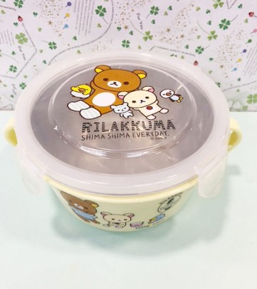 【震撼精品百貨】Rilakkuma San-X 拉拉熊懶懶熊~拉拉熊不銹鋼雙耳碗-黃條紋#20363