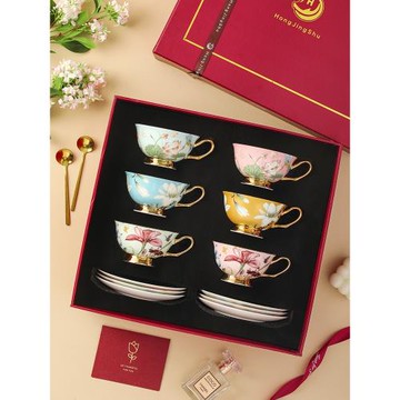 紅景樹 玉蘭 骨瓷咖啡杯高檔精致英式下午茶具套裝杯子禮盒高級感
